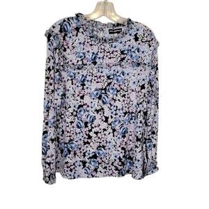 Karl Lagerfeld Paris Floral Top Blouse Ruffle Details Multicolor Size Medium